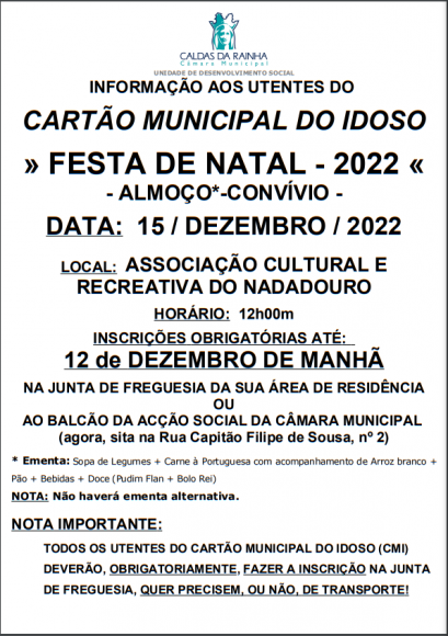 FESTA DE NATAL - UTENTES DO CARTÃO MUNICIPAL DO IDOSO FESTA DE NATAL - UTENTES DO CARTÃO MUNICIPAL DO IDOSO