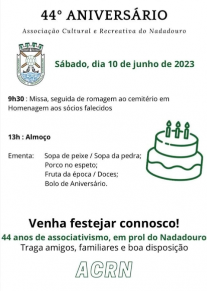 44&ordf; Anivers&aacute;rio - Associa&ccedil;&atilde;o Cultural e Recreativa do Nadadouro