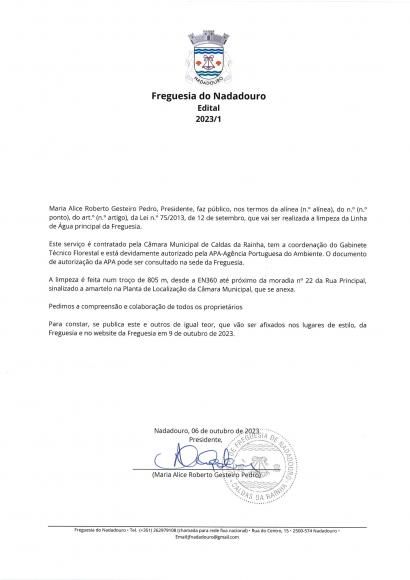 Informa&ccedil;&atilde;o sobre limpeza da Linha &Aacute;gua  na Freguesia. Os trabalhos ter&atilde;o in&iacute;cio nos pr&oacute;ximos dias.