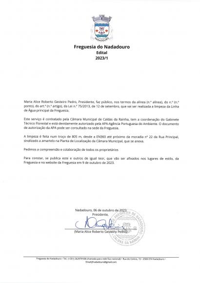 Informa&ccedil;&atilde;o sobre limpeza da Linha &Aacute;gua  na Freguesia. Os trabalhos ter&atilde;o in&iacute;cio nos pr&oacute;ximos dias.