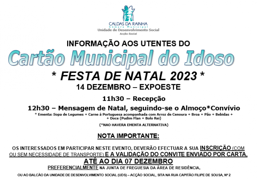 FESTA DE NATAL 2023 - Cart&atilde;o Municipal do Idoso