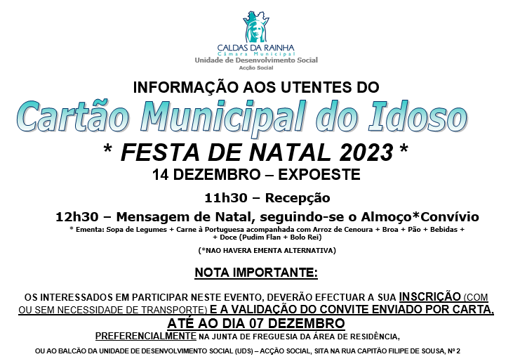 FESTA DE NATAL 2023 - Cart&atilde;o Municipal do Idoso