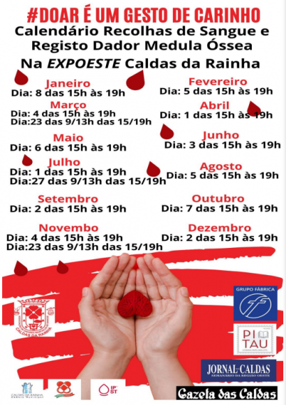 Calend&aacute;rio de recolha de sangue e registo de dador de medula &oacute;ssea para o ano de 2024, na Expoeste, em Caldas da Rainha