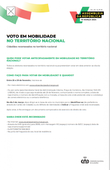 ELEI&Ccedil;&Atilde;O ASSEMBLEIA DA REP&Uacute;BLICA - VOTO ANTECIPADO