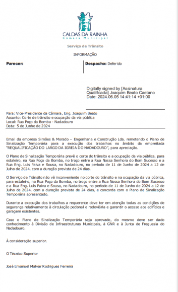 REQUALIFICA&Ccedil;&Atilde;O DO LARGO DA IGREJA - Informa&ccedil;&atilde;o importante