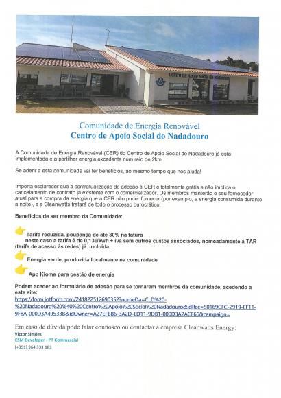 COMUNIDADE DE ENERGIA RENOV&Aacute;VEL - Centro de Apoio Social do Nadadouro
