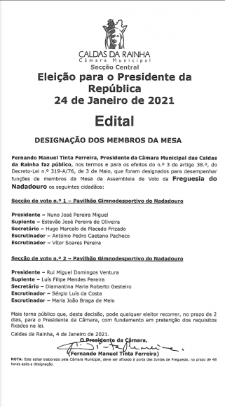 	ELEIÇÕES PRESIDENCIAIS 2021 - 24 DE JANEIRO