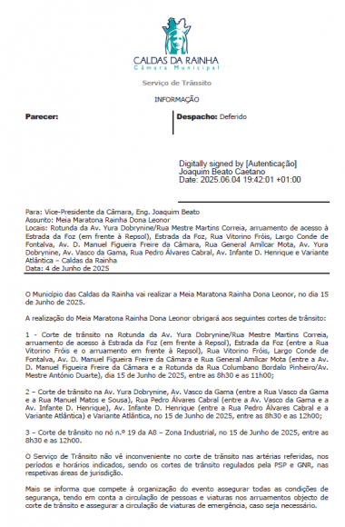 Meia Maratona Rainha D. Leonor - Corte de trânsito