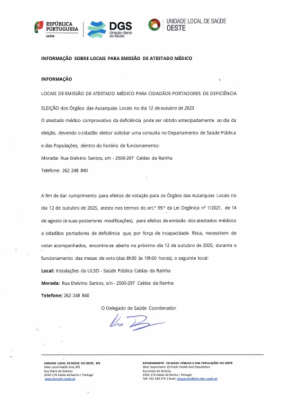 ELEIÇÕES - Informação de locais de emissão de Atestado Médico para cidadãos portadores de deficiência