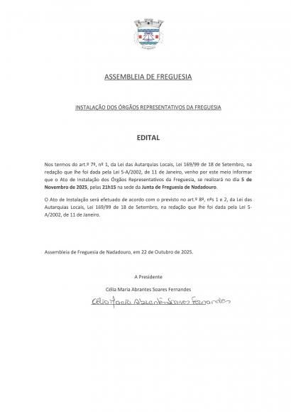 Instalação dos Orgãos Representativos da Freguesia do Nadadouro