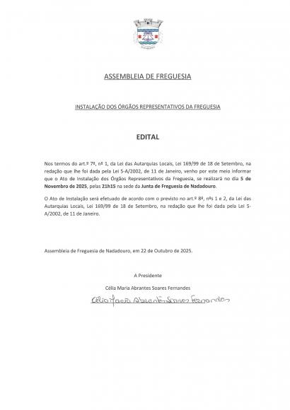 Instalação dos Orgãos Representativos da Freguesia do Nadadouro Instalação dos Orgãos Representativos da Freguesia do Nadadouro